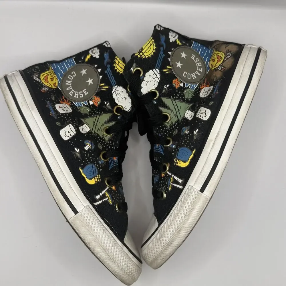 Camp Converse Kids Size 1.5 All Star Hi Tops Black Canvas Sneakers Lace Up Shoes